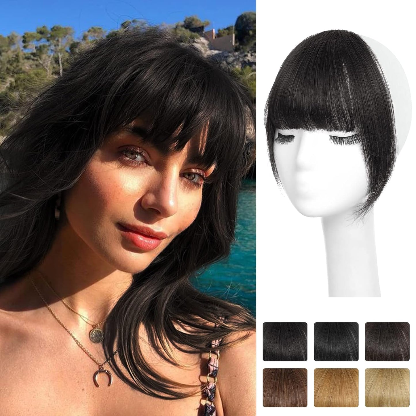 Bangs Hair Clip - 100% Real Human Hair Extensions | Natural Black Wispy Fringe for Women