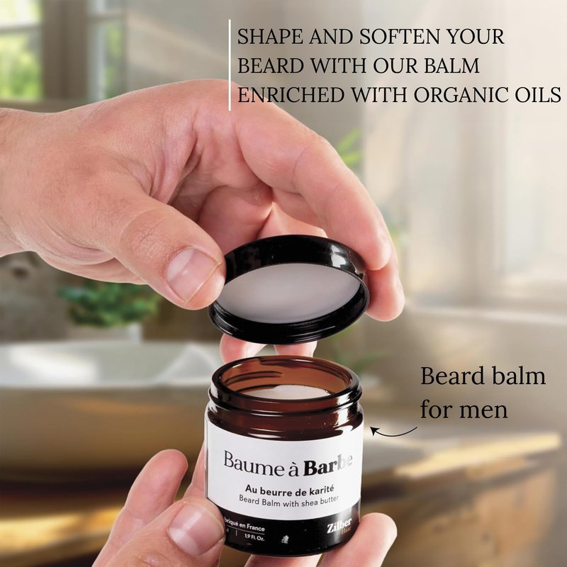 ZilberHaar - Beard Care Kit for Men - 1 Regular Beard Brush + 1 Beard Balm + 1 Moisturizing Cream + 1 Beard Bib - Stiff Boar Bristles and Beech Wood - Supplied in a Velvet Bag