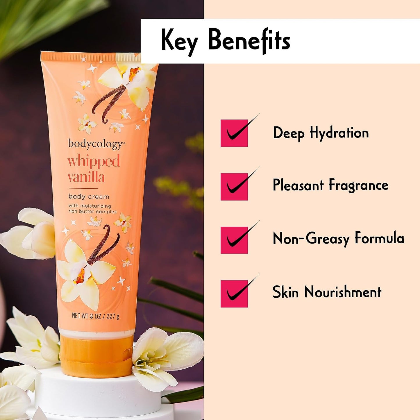 Whipped Vanilla Body Cream for Women - Nourishing Moisturizer | 8 oz