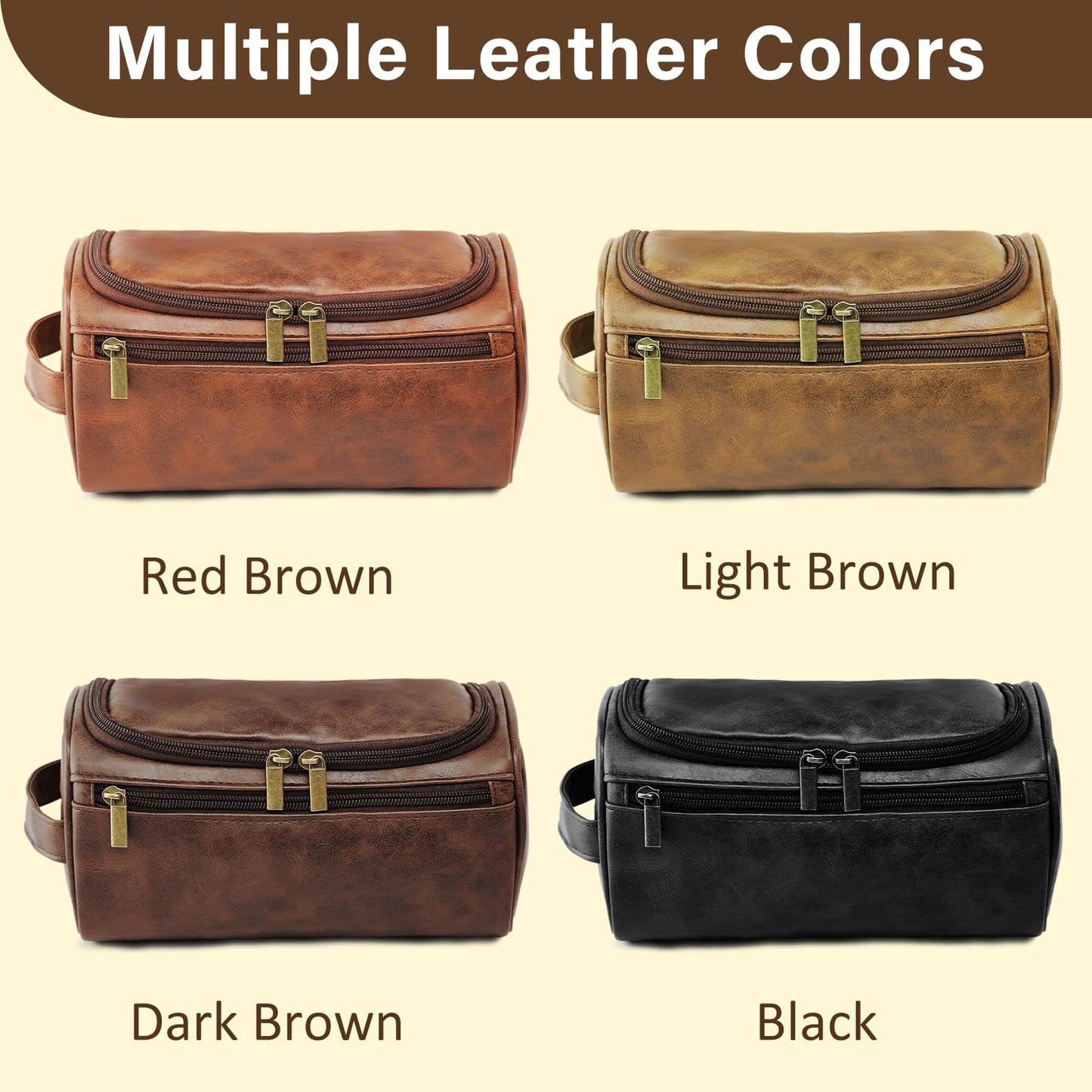 PUREFLY Mens Toiletry Travel Bag Personalized, Custom Leather Toiletries Shaving Bag, Ideas Gifts for Birthday, Anniversary, Groomsmen, Graduation, Christmas, Engraved with Pattern and Text