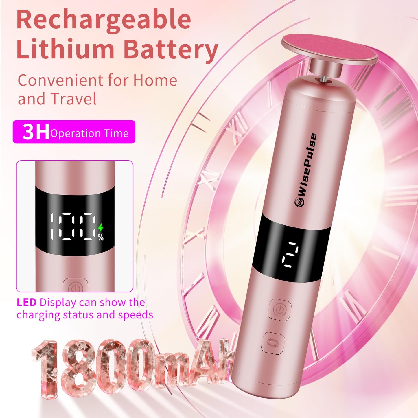 Electric Callus Remover for Feet, Electric Foot Callus Remover with 60pcs Sandpaper Discs,1800RPM Foot File Rechargeable Pedicure Tool with Adjustable Speed, Digital Display, Care for Feet & Nail