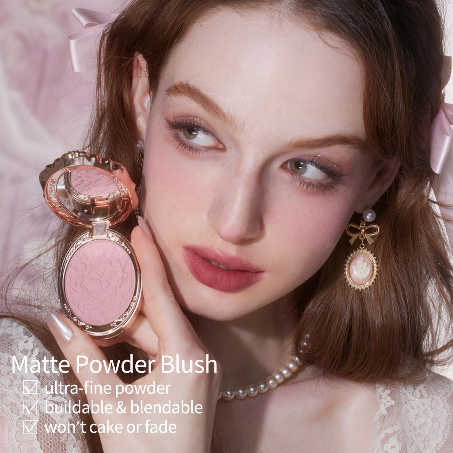 Flower Knows Strawberry Rococo Embossed Blush,Rose Pink Matte Powder Blush for Cheeks,Buildable & Blendable Face Makeup,Soft Long-Lasting Cute Make Up for Women & Girls,0.17 Oz(03 Classic Ballet)