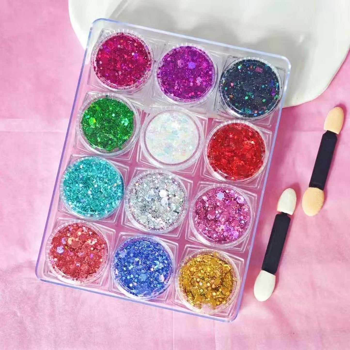 Body Glitter Face Glitter Makeup Festival Glitter, 12 Colors Face and Body Glitter Gel, Hair Glitter Gel, Body Makeup，Hair Glitter for Halloween Makeup Festival
