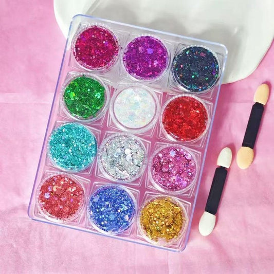 Body Glitter Face Glitter Makeup Festival Glitter, 12 Colors Face and Body Glitter Gel, Hair Glitter Gel, Body Makeup，Hair Glitter for Halloween Makeup Festival