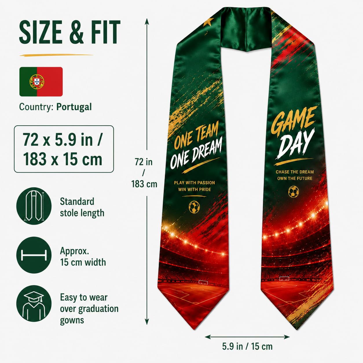 HX Graday Portugal Style Soccer Fan Scarf Shawl, Country Inspired Football Supporter Wrap, Stadium Cape for Game Day Party