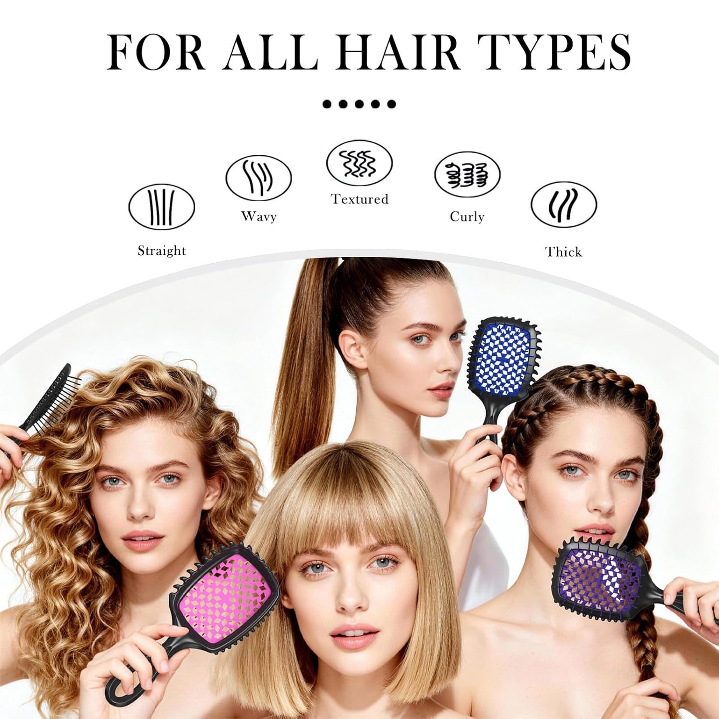 Detangler Brush Set - Pain-Free Vented Hair Brush for Wet/Dry Use - Reduces Knots & Breakage | Black & Blue