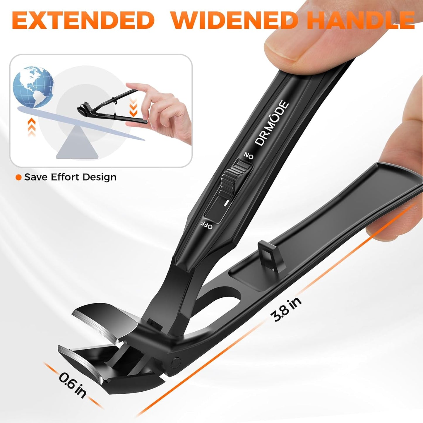 Toenail Clippers for Seniors - Heavy Duty Angled Head Large Nail Cutter with Wide Jaw Opening | Long Handle - Black