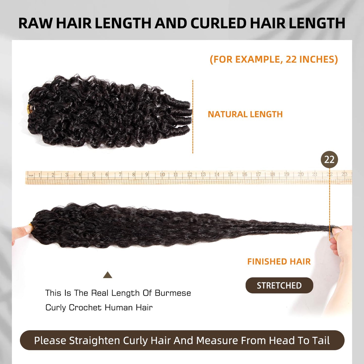Burmese Curly Human Hair Crochet Bundles - 16 Inch 120g Knotless Pre-Separated Water Curly Extensions | Natural Black Color