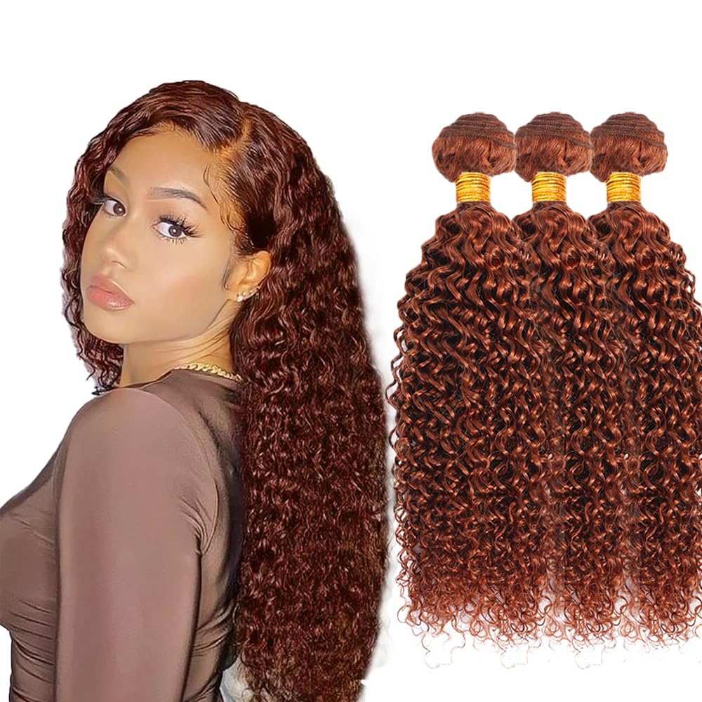 Reddish Brown Bundles Human Hair Auburn Brown Kinky Curly Bundle Huxowax Brazilian Virgin Remy Hair 3 Bundles 26 28 30 Inch Copper Red Curly Bundle Double Weft Hair Weave 300g