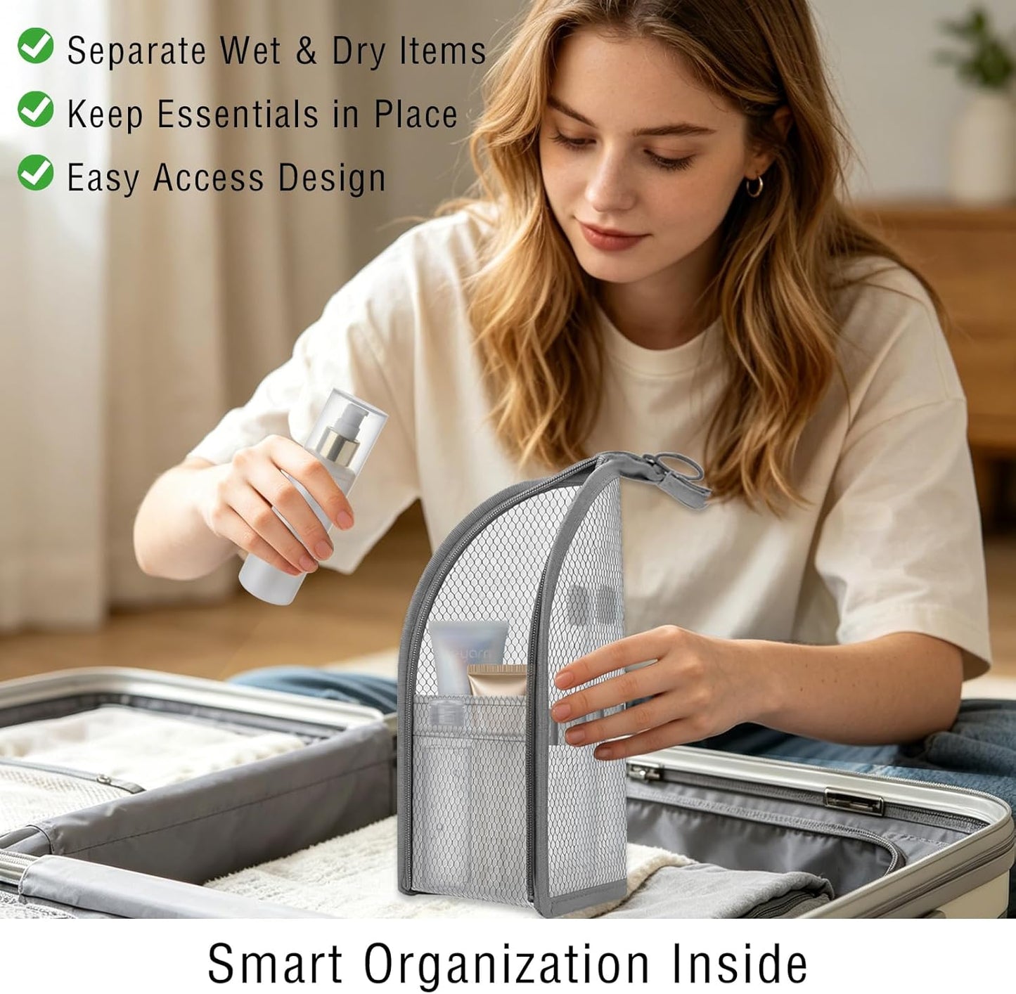 Travel Toiletry Bag - Large Capacity EVA Mesh Hanging Organizer | Portable Waterproof Cosmetic Storage for Men & Women