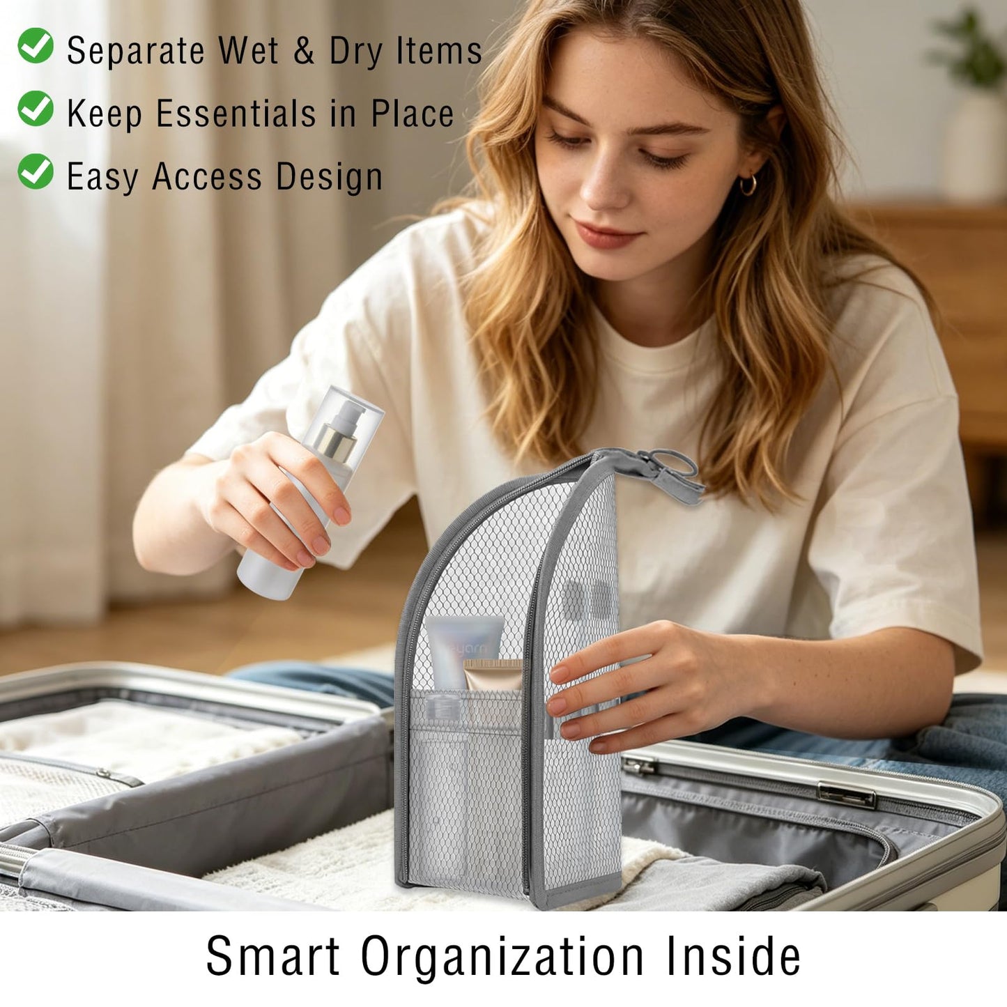 Standing Toiletry Bag,EVA Mesh Large Capacity Travel Toiletry Bag,Portable Lightweight Hanging Toiletry Bag for Travel,Foldable Clear Cosmetic Waterproof Bag,Toiletries Organiser Storage for Women&Men