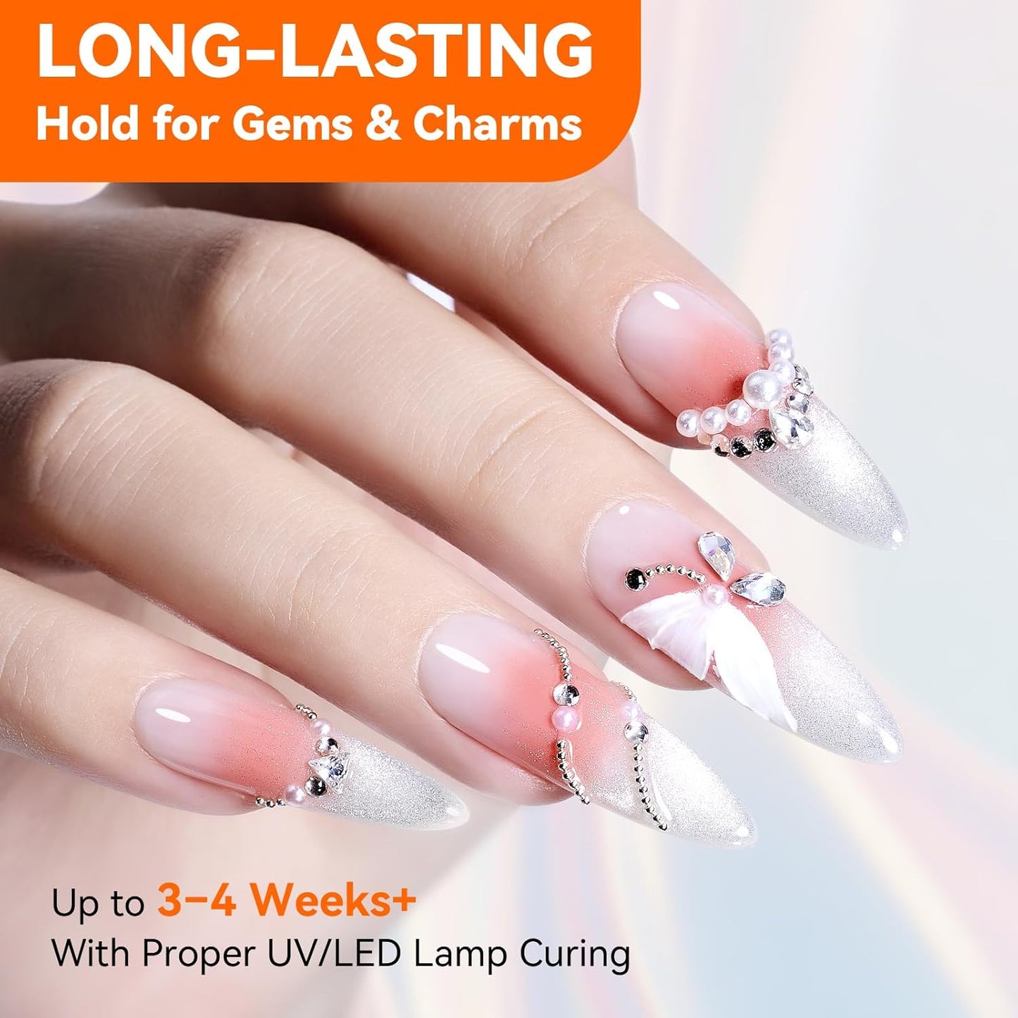 Rhinestone Nail Art Glue - Strong Hold 3D Gel for Charms & Gems | UV Cured, 2 Pcs Set