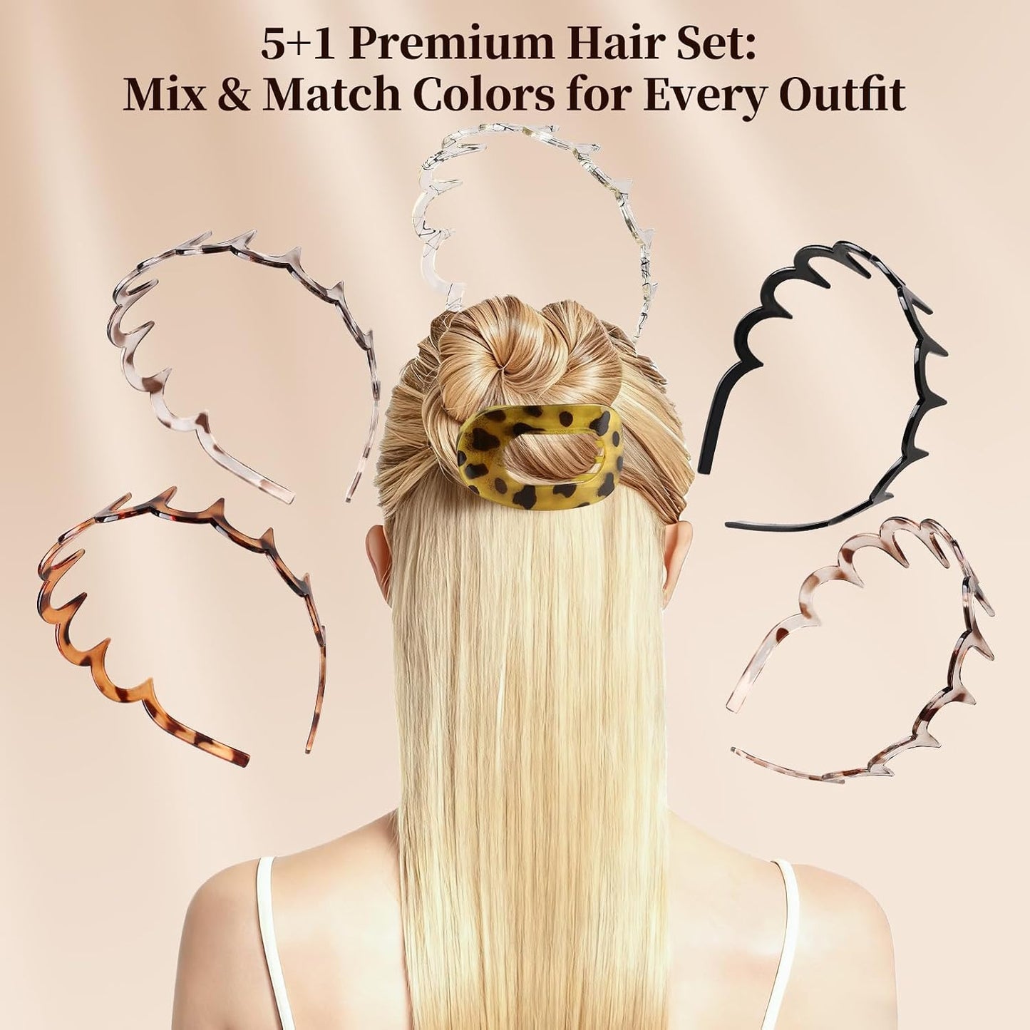 Zig Zag Headbands for Women - 5-Pack Wavy Teeth Hair Accessories | Includes 1 Hair Clip
