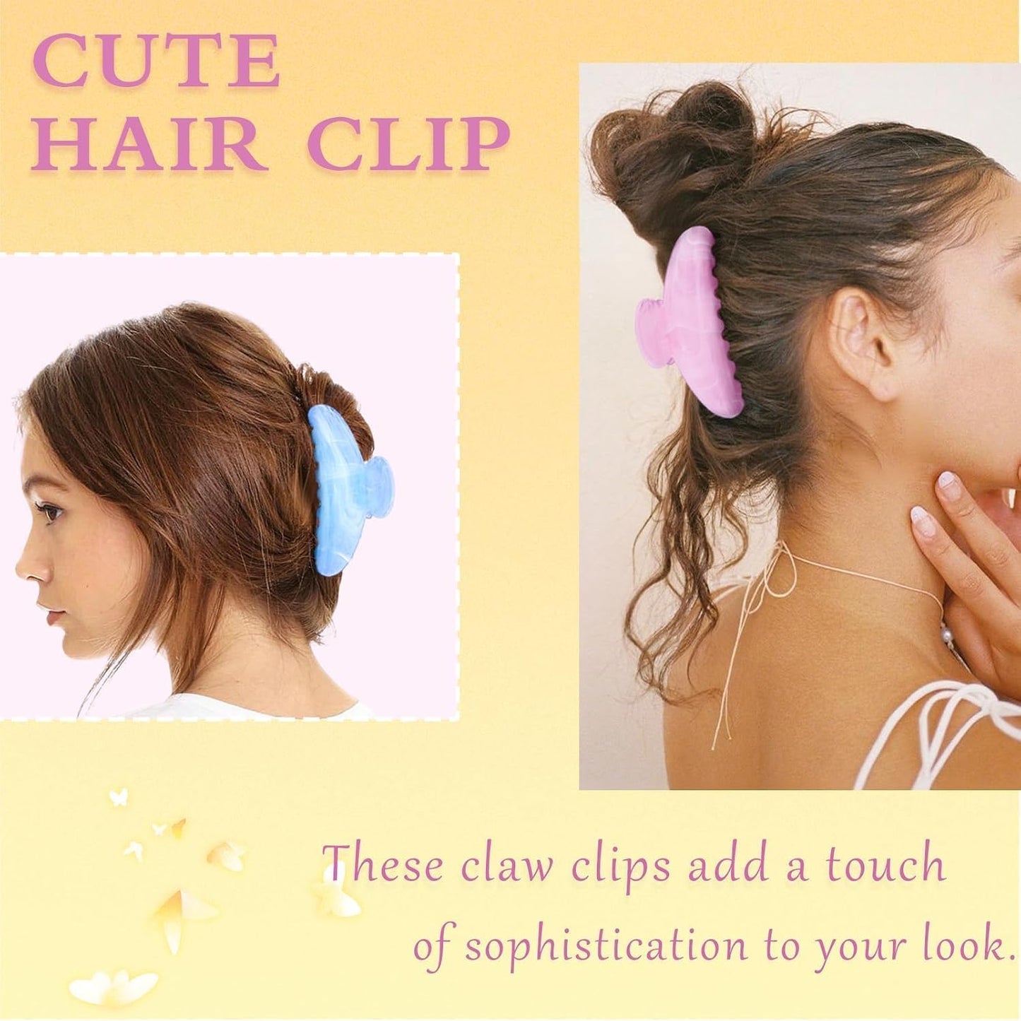 Acrylic Claw Clips for Women - 3 PCS Non-Slip Hair Accessories | Pastel Colors (Blue, White, Pink)