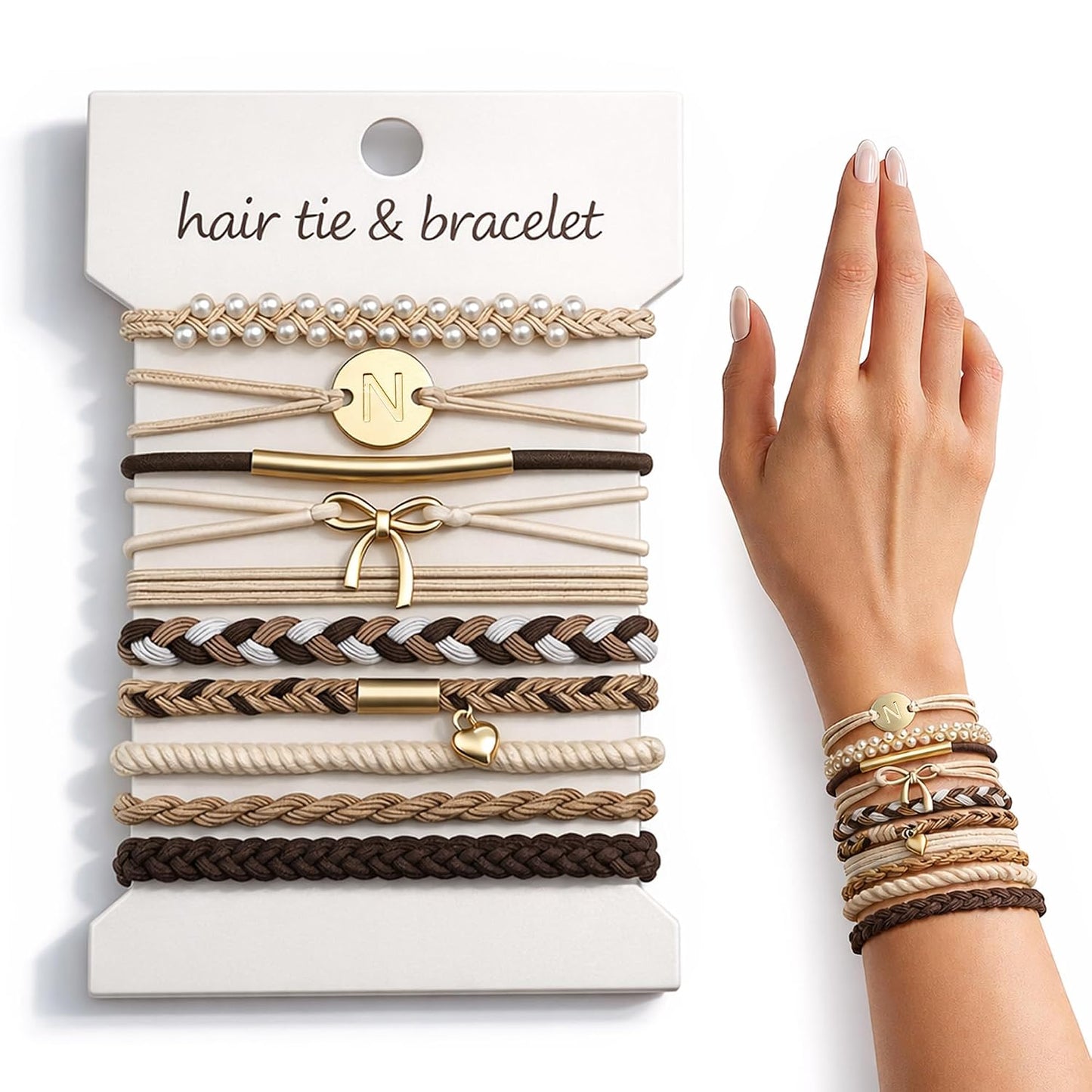 Hair Ties for Women - 10 Pcs No-Damage Accessories | Initial Letter M, Perfect Birthday Gift for Girls