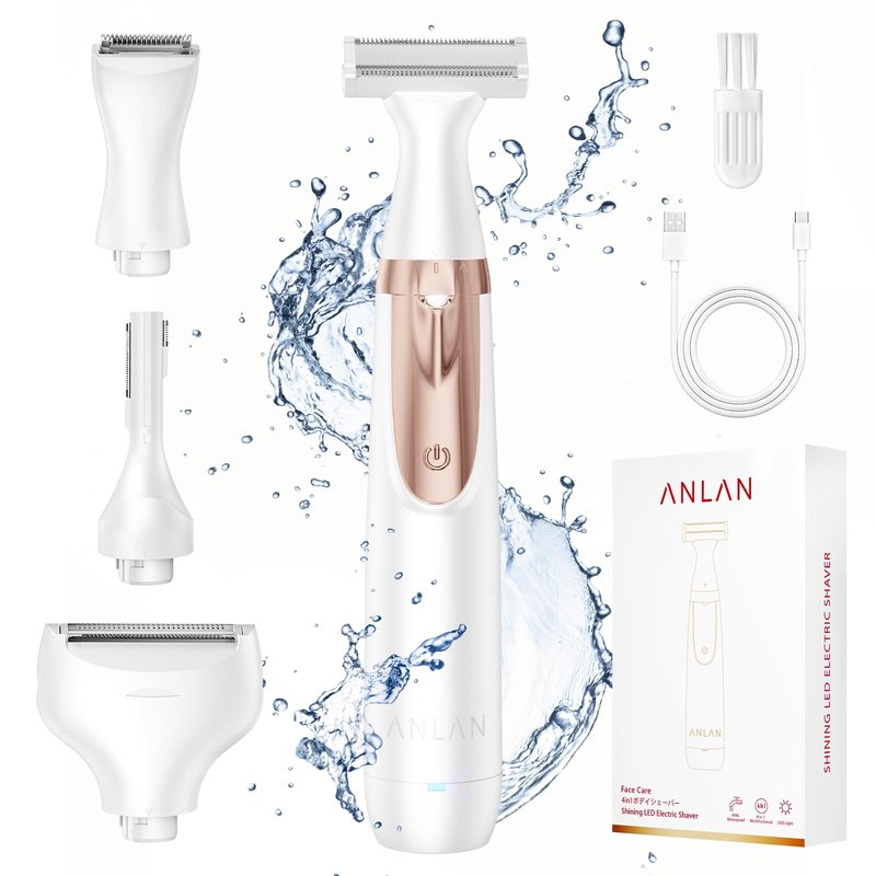 ANLAN 2026 Electric Razors for Women Bikini Trimmer【4in1 Exclusive Painless Blade】 Cordless LED Facial Shaver, Rechargeable Body Hair Removal, 100% Waterproof & Easy Clean, Ideal Beauty Gift for Her