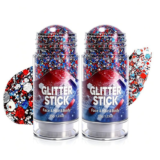 4th of July Glitter Stick, 2026 New Red White Blue Body Hair Sparkle for Independence Day, Upgrade Sparkle Patriotic Pride Chunky Glitter 4th of July Accessories (Blue X3)