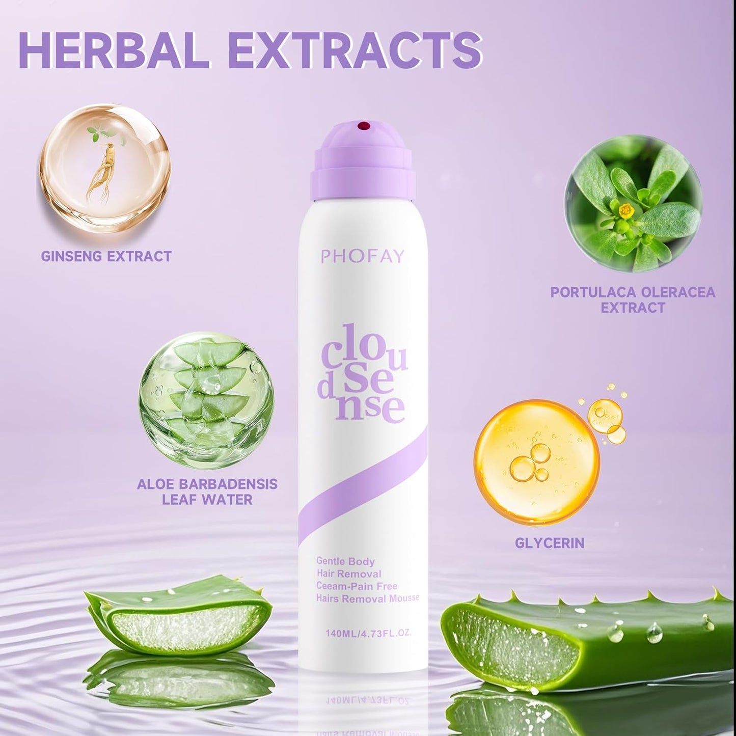 Hair Removal Cream for Sensitive Skin - Fast-Acting Aloe & Hyaluronic Acid Spray | 2 oz Depilatory Solution