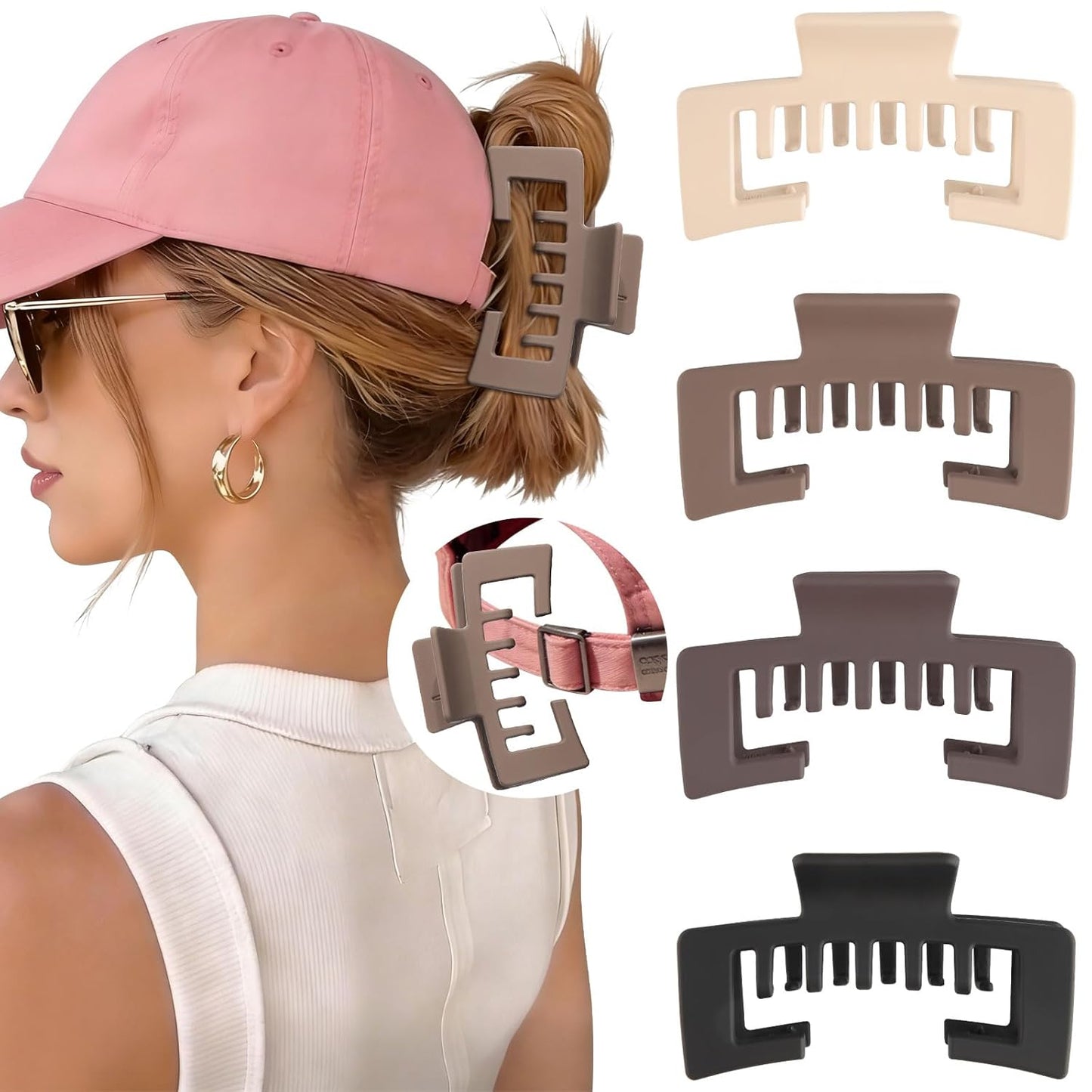 Hat-Friendly Claw Clips for Baseball Caps - 4 Pcs Hair Accessories for Thick Hair | Stylish Trucker Hat Clips