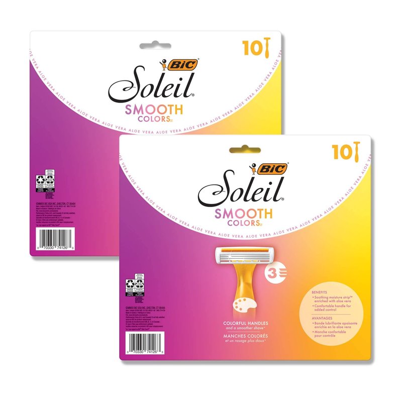 BIC Soleil 3 Colors Women's Disposable with 3 Blade Razors, Anti-Slip Grip and Soothing Moisture Strip, 20-Pack