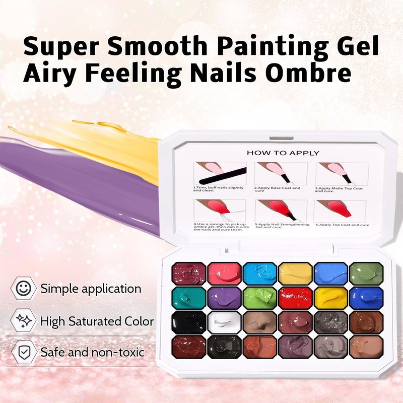 24 Colors Nail Gel Polish Set - Sponge Pat Paint for Floral Art & Ombre Designs | UV/LED Curing, No Wipe