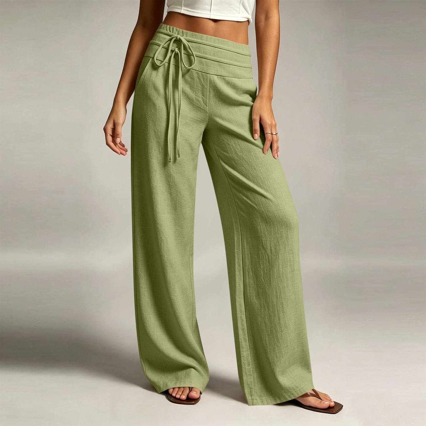 Wide Leg Linen Pants for Women - Loose Flowy Palazzo Trousers | Summer Beach Vacation Outfit