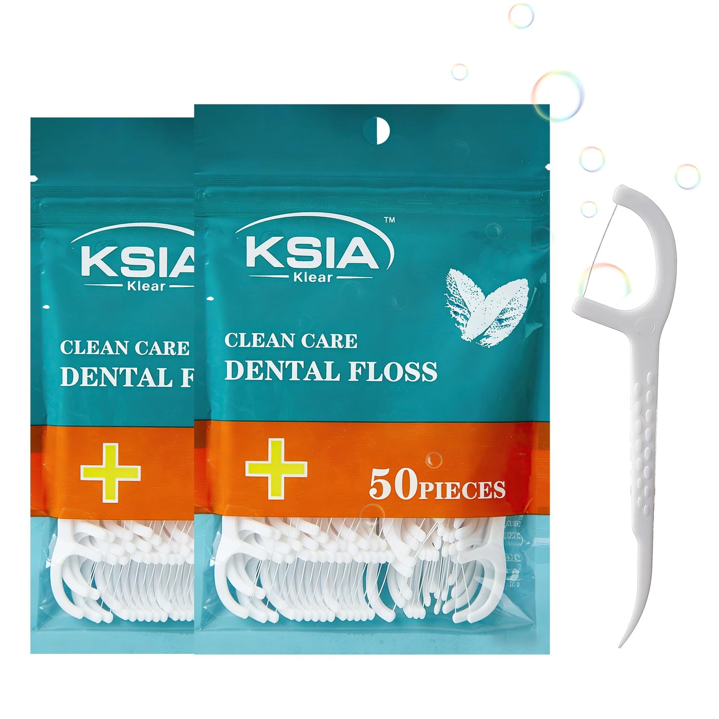 KSIA Klear Dental Floss Picks, 100 Count Tooth Picks Flossers, Dental Floss Cleaner, Dental Flossers for Family, Keep Teeth Clean, Remove Food and Plaque, with 2 Portable Sealed Pouches