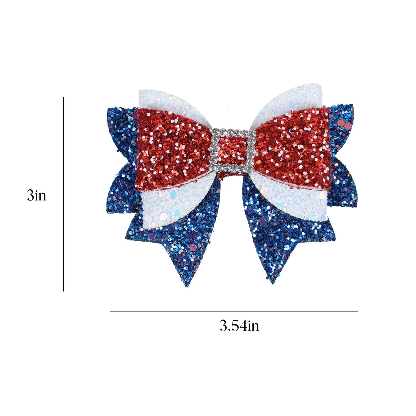 4th of July Patriotic Hair Bows Alligator Clip For Girls Glitter Sparkly Red White Blue Sequin Cheer Barrettes Hairpins Independence Day Xmas Party outfit Dress Decor Accessory Gift 3.5"