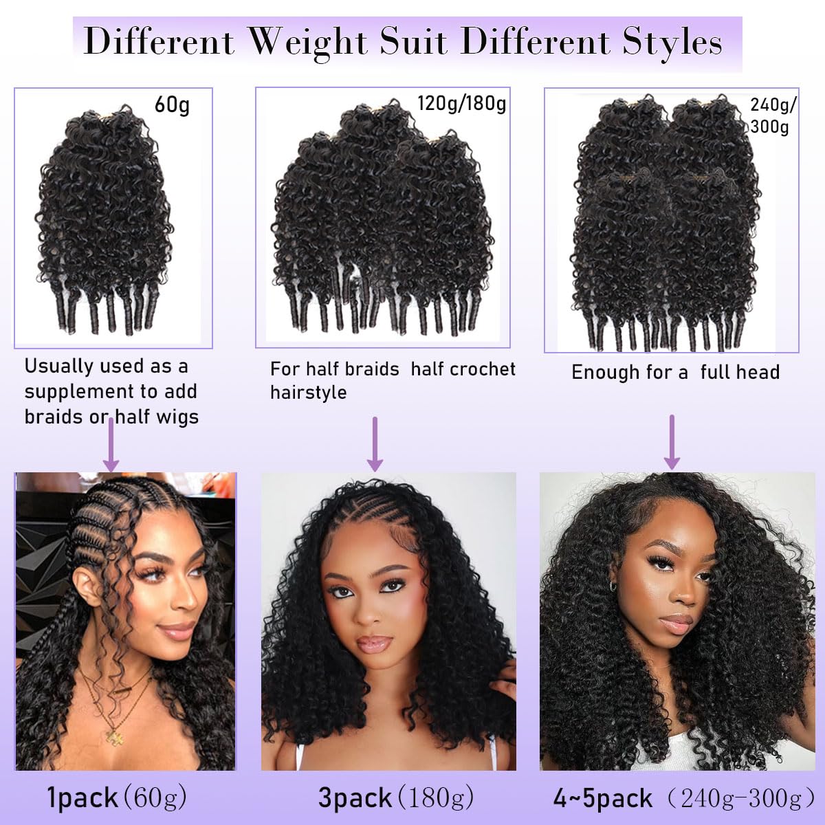 Mnador Burmese Curly Crochet Hair for Black Women 60g Pre-Separated Feather Crochet Human Hair Invisible Knotless Human Crochet Hair Reusable Lightweight Hair Extensions Natural Black 20Inch