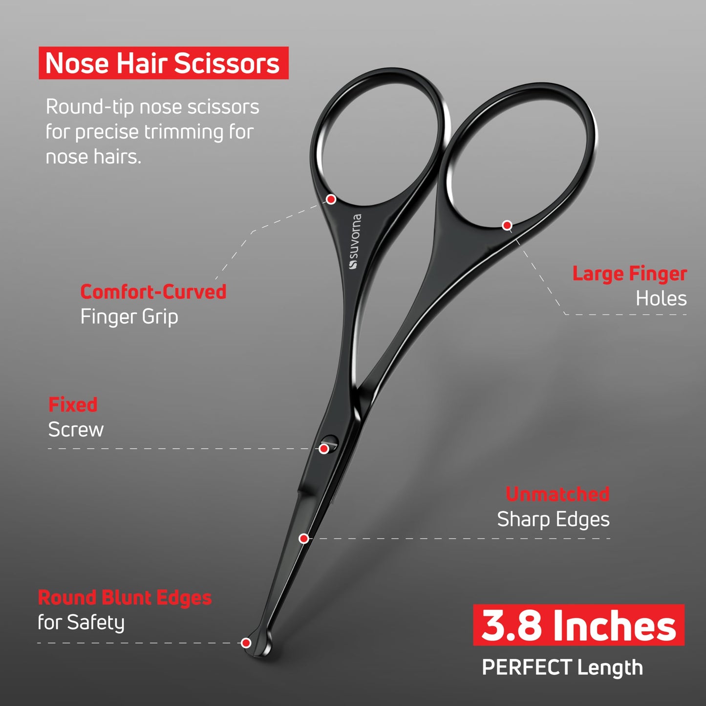Suvorna Premium Beard & Mustache Set with Beard scissors for men, Straight Razor with blades- Facial Hair/Nose/Eyebrow Scissors - Slant Tweezers (6 Pcs Black)