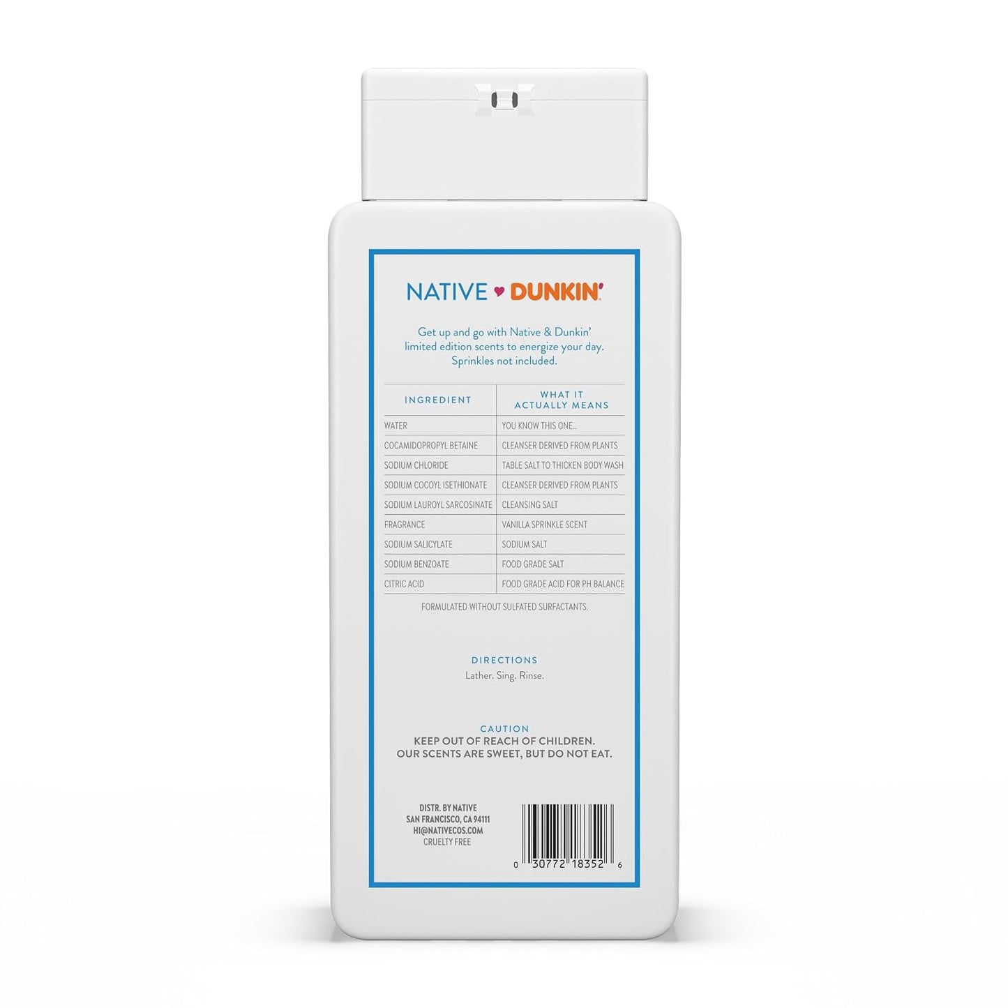 Native Body Wash - Dunkin Vanilla Sprinkle | Naturally Derived, Sulfate & Paraben Free, 18 oz