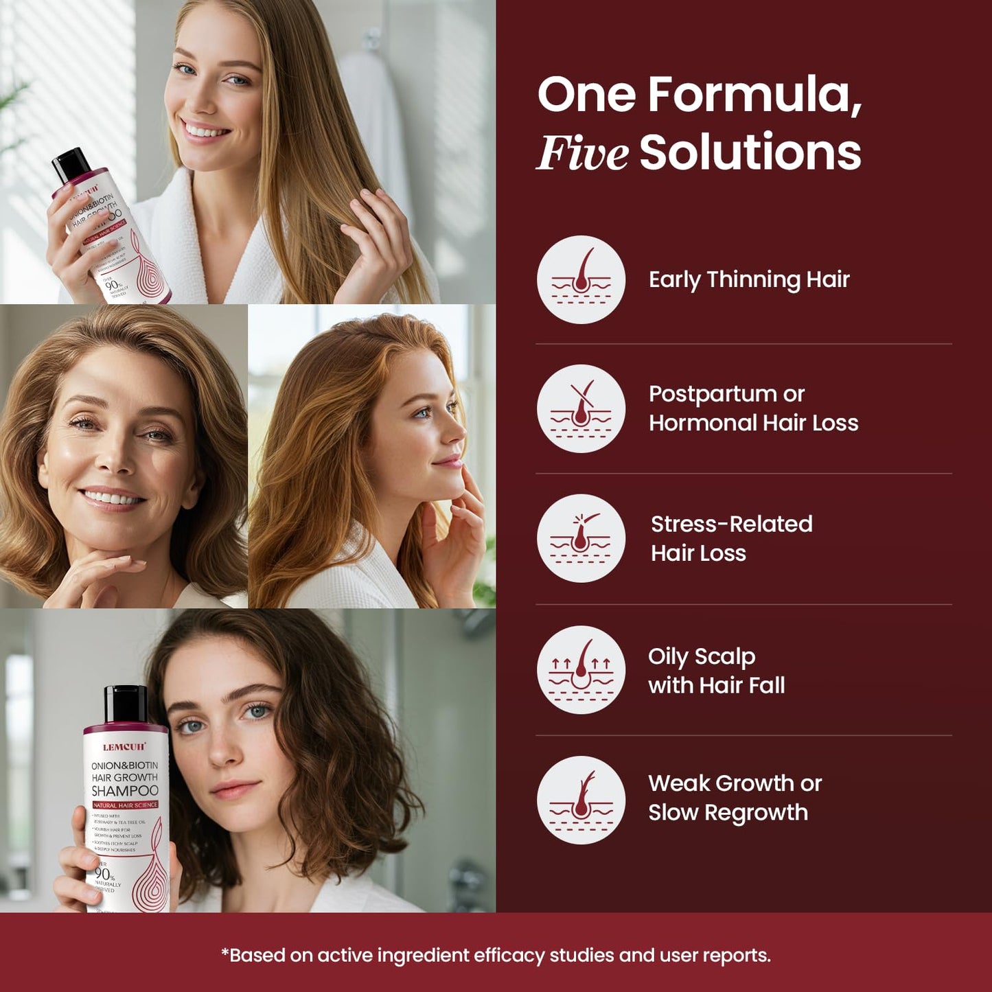 Lemcuh Hair Growth Shampoo for Thinning Hair & Oily Scalp – Onion, Biotin & Caffeine Shampoo for Scalp Care – Gentle Daily Cleansing with Tea Tree & Rosemary, Sulfate Free Formula 12.5Fl Oz