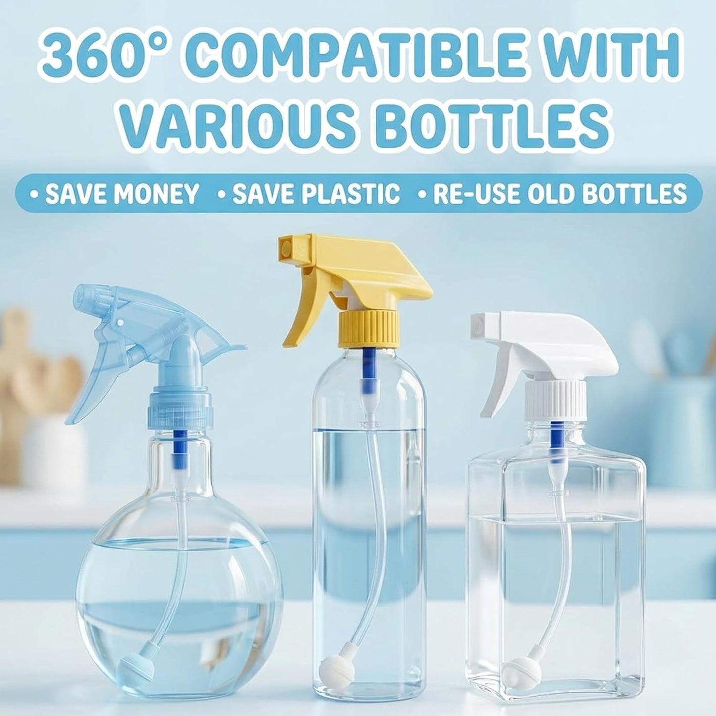 360 Spray Bottle Adapter - Flexible Universal Fit for Cleaning, Gardening & Household Use | 6 PCS Set