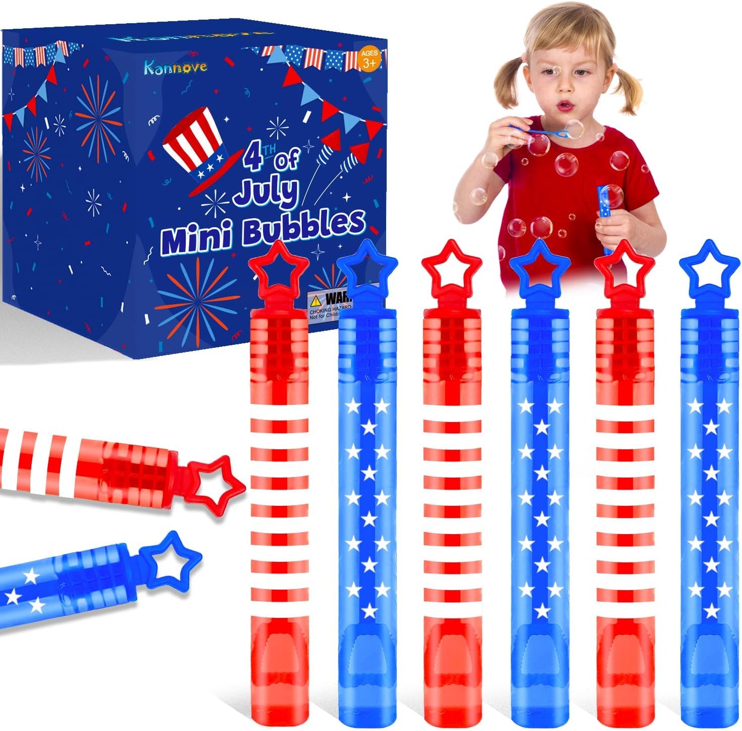 32 Pack 4th of July Bubble Wands - Red, White & Blue Party Favors | Kids' Toys for Independence Day Celebrations