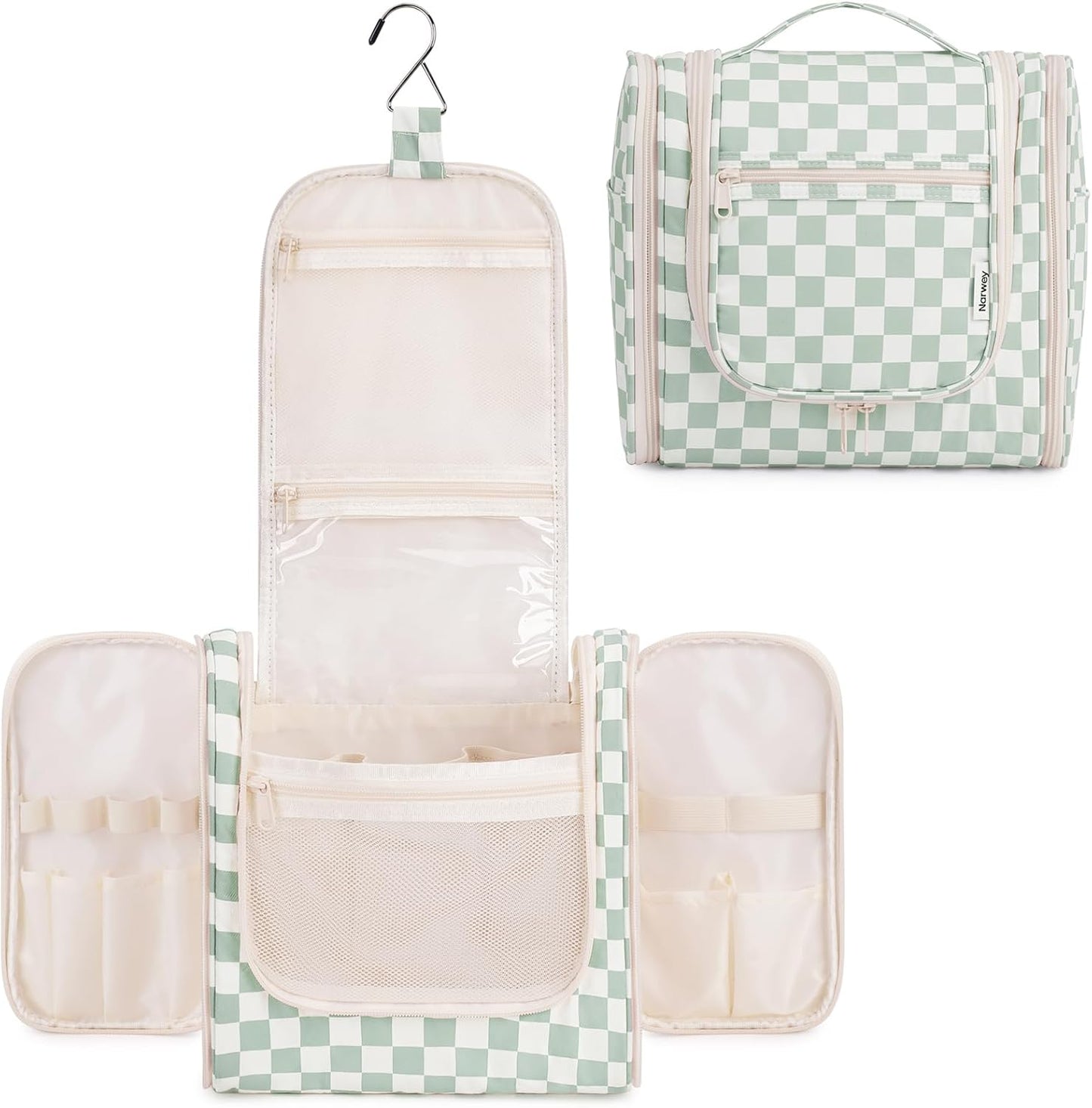 Hanging Toiletry Bag for Women | Travel Makeup Organizer - Large Blue Leaf Design