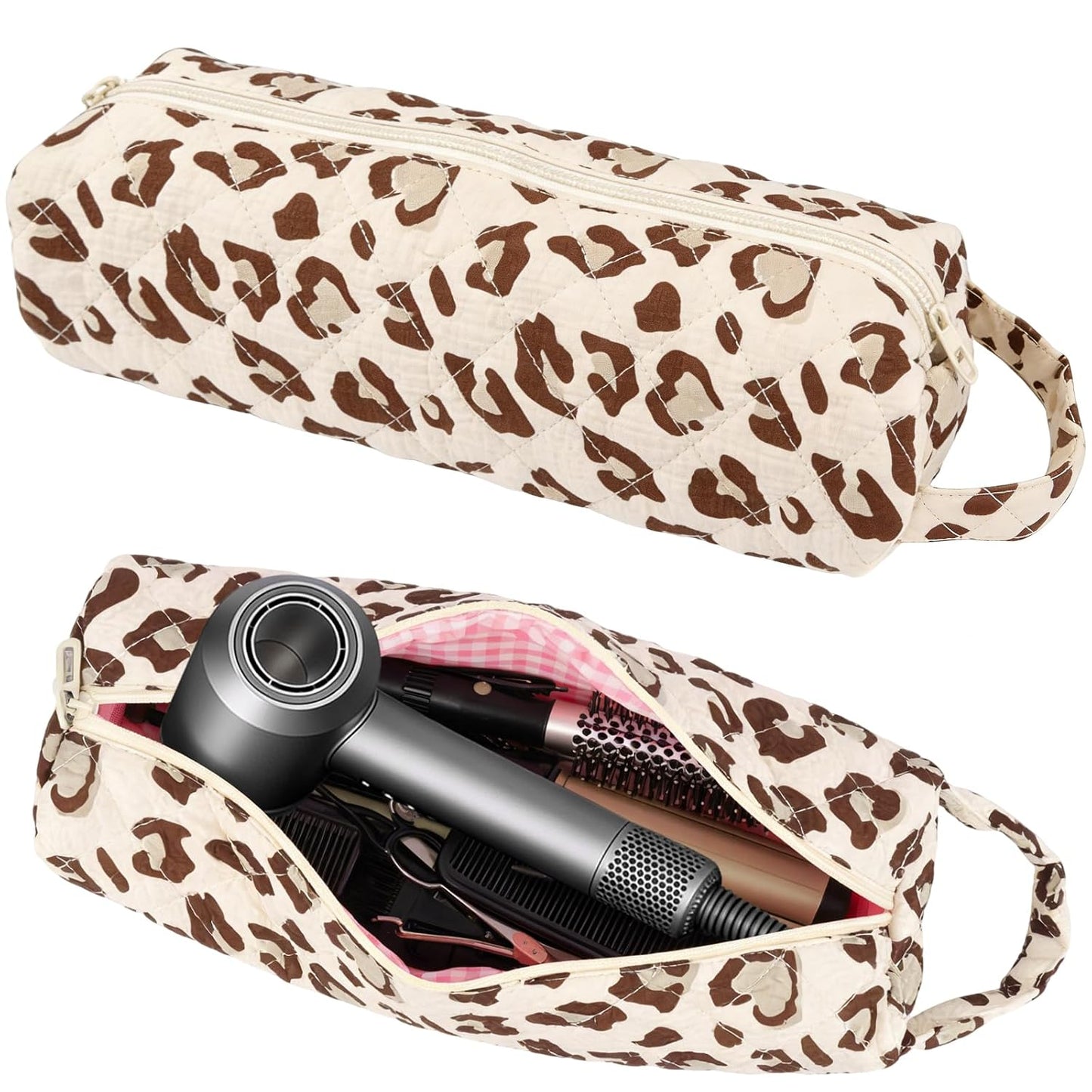 Quilted Travel Bag for Hair Tools - Compatible with Dyson Airwrap & Shark Flexstyle | Large Leopard Organizer