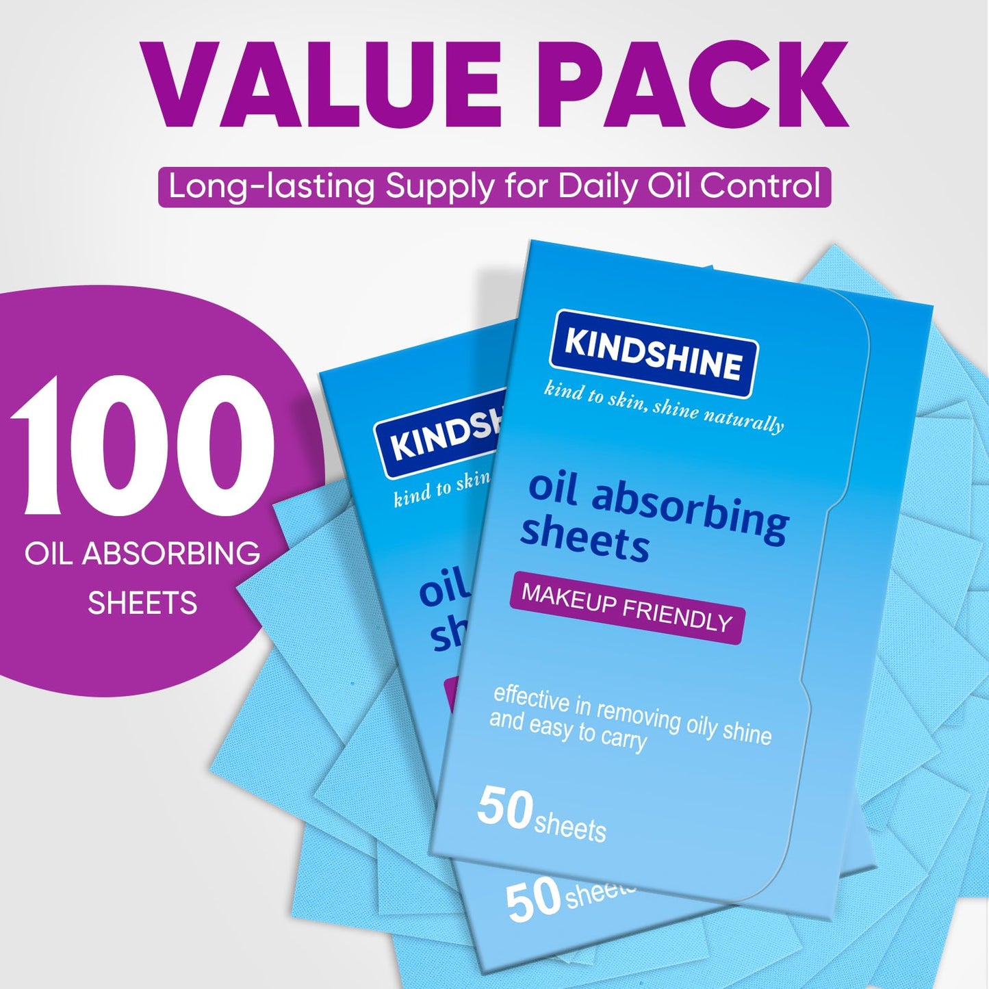 KINESHINE 100P High-Performance Oil Absorbing Sheets for Face - Makeup Friendly Blotting Papers for Oily Skin - Oil Blotting Sheets for Face, Portable Oil Wipes