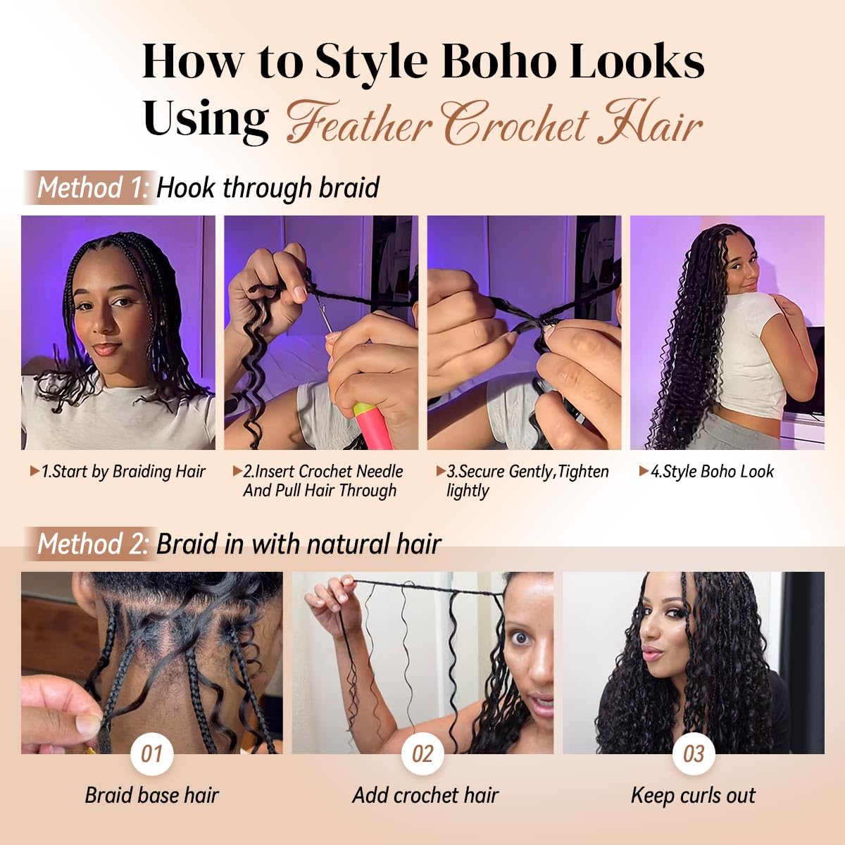 Feather Crochet Hair Extensions - 18 Inch Invisible Curly Deep Wave | 100 Strands Natural Black