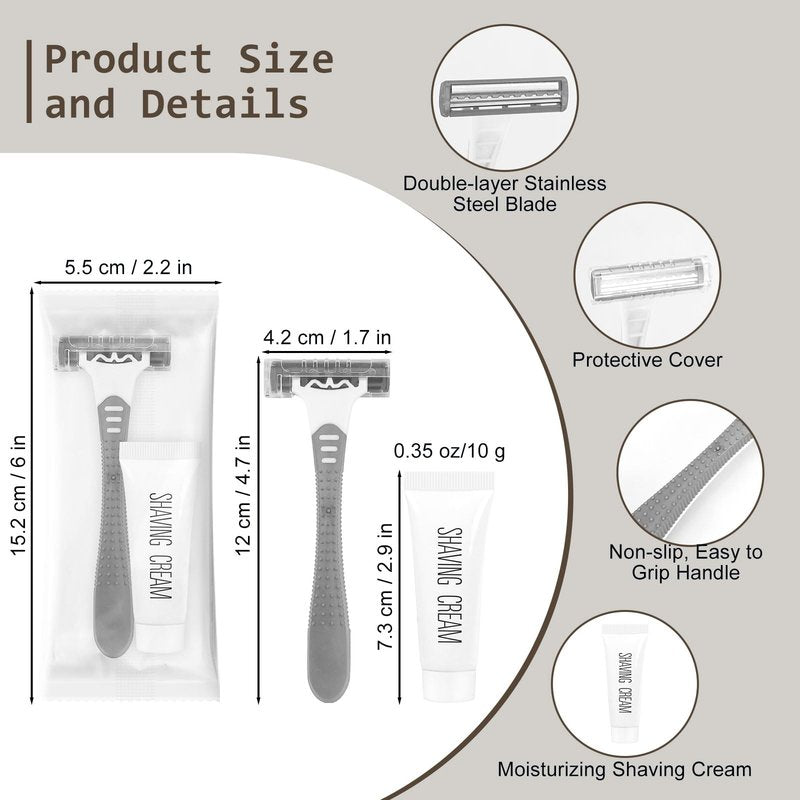 Disposable Razors Bulk, Razors Individually Wrapped Bulk, Travel Razors Bulk With 10g Shaving Cream For Hotels, Shelters, Homeless, Nursing Homes, Charities, Churches (Gray,50-PACK)