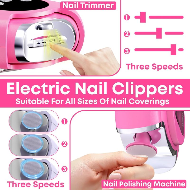 Electric Nail Clipper - 3-in-1 Automatic Trimmer with LED Light & 360° Rotation | Rechargeable for Adults & Seniors