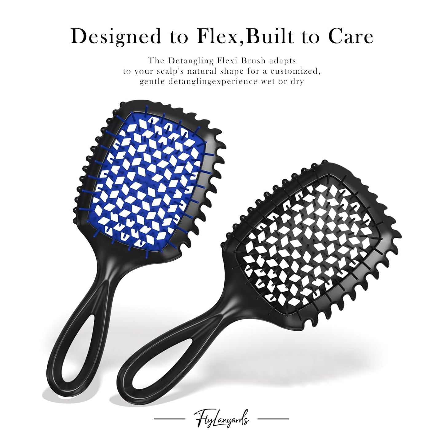 Detangler Brush Set - Pain-Free Vented Hair Brush for Wet/Dry Use - Reduces Knots & Breakage | Black & Blue