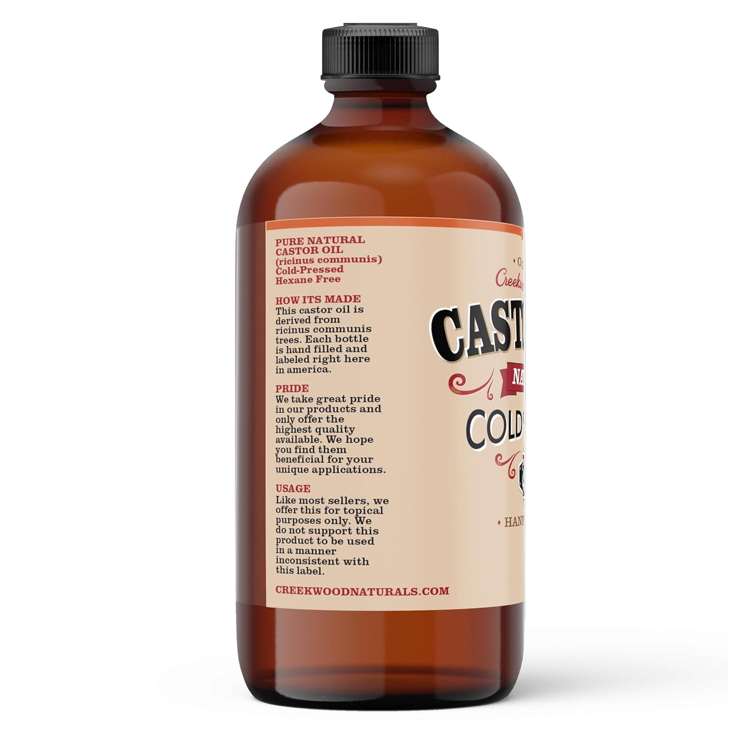 Castor Oil - 100% Pure Cold Pressed & Hexane Free | 8oz Glass Bottle