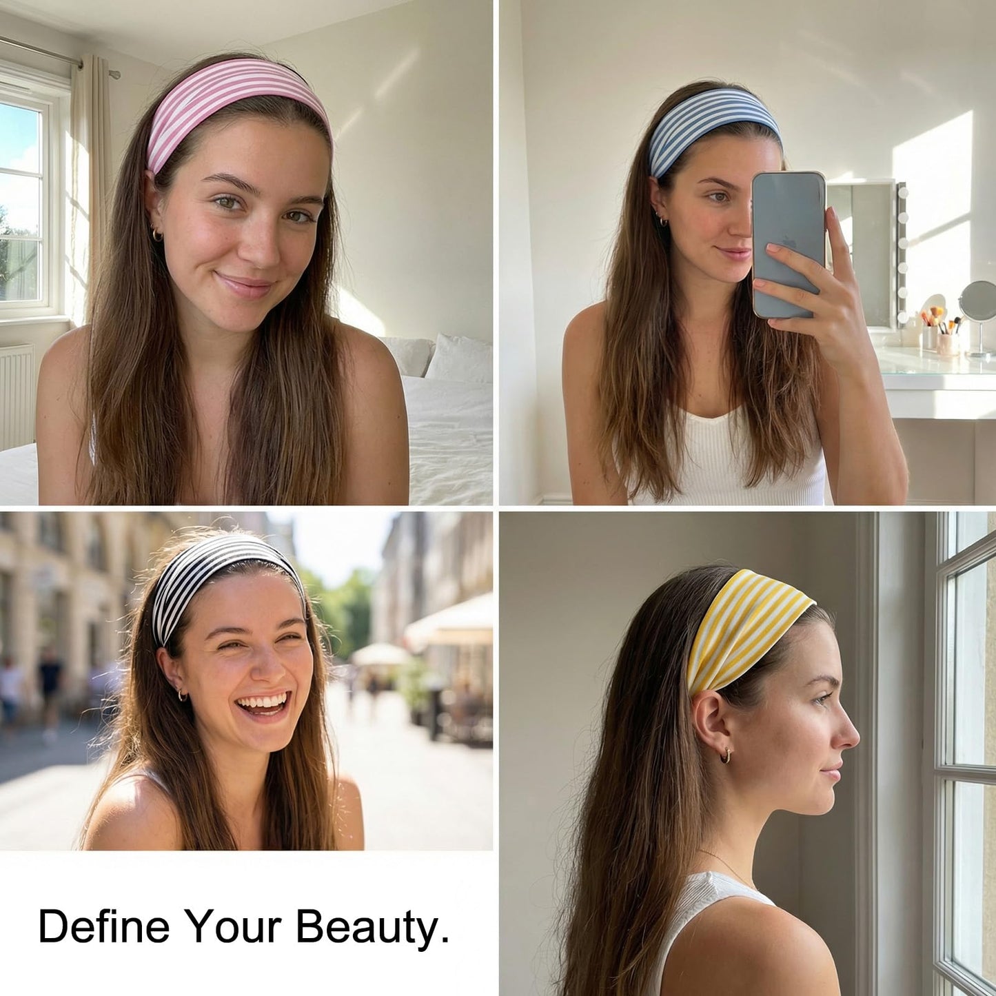 Mabor 4pcs Striped Headbands for Women, Non-Slip Wide Workout Hair Bands for Yoga Running and Daily Use