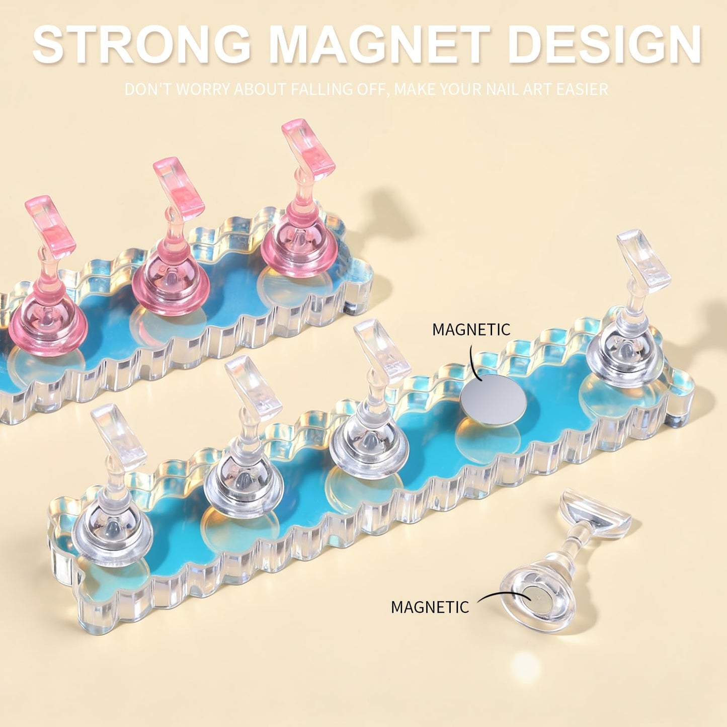 Fandamei Nail Stand, 2 Set Nail Holder for Painting Nails, Press on Nail Stand, Nail Stands for Nail Art. Magnetic Acrylic Nail Practice Display Stands with Double-sided Tape