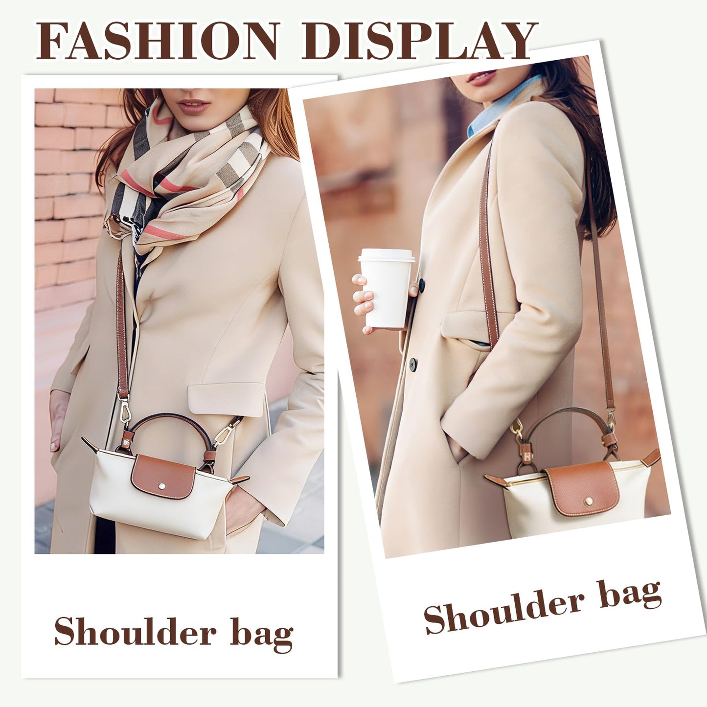 Clasextr Crossbody Strap for Longchamp Mini Bag, Leather Shoulder Strap Kit, Equipped with Silk Head Scarf