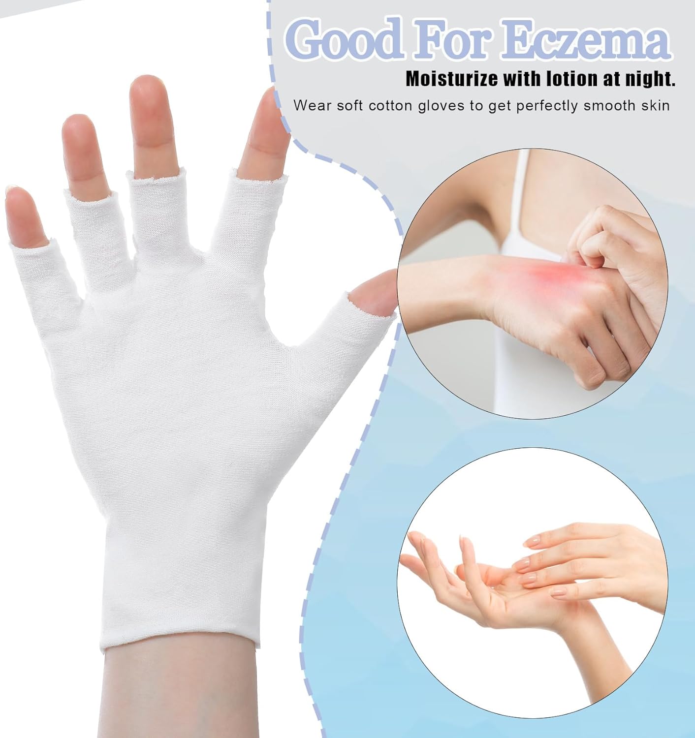 Eczema Gloves for Dry Hands - 4 Pairs Fingerless Cotton Gloves with 5 Open Fingertips | One Size Fits Most