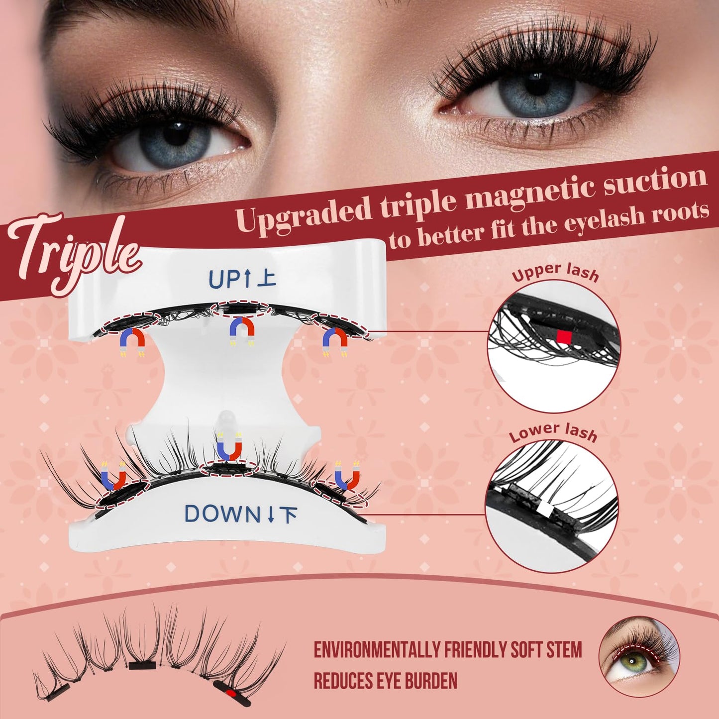 Higu clace Magnetic Eyelashes 4Pairs Magnetic Eyelashes with Applicator Soft Magnetic Lashes Natural Look Wispy Magnet Lashes Without Eyeliner Easy to Wear and Remove(DJCX-B04）