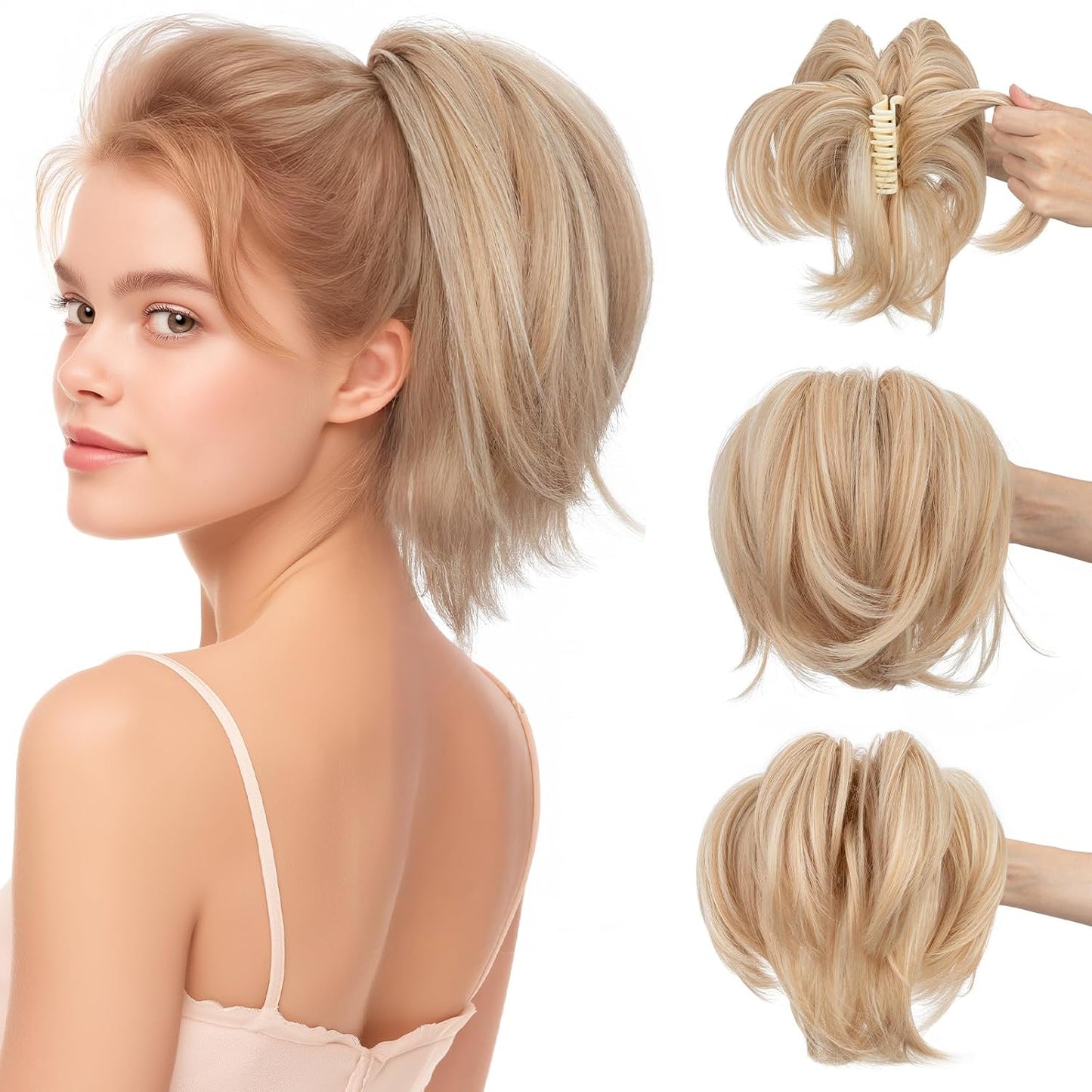 Claw Clip Short Ponytail Hair Extensions - Messy Bun Hair Piece for Women | DIY Bendable Synthetic Hair #12 Light Chocolate Brown