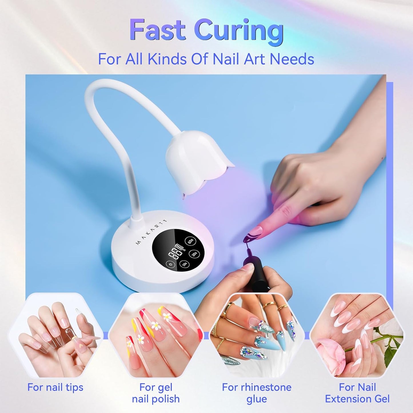Makartt Mini UV Nail Lamp - Rechargeable LED Nail Dryer with 4 Timers & Auto Sensor for Fast Curing | Perfect for Home DIY Manicure