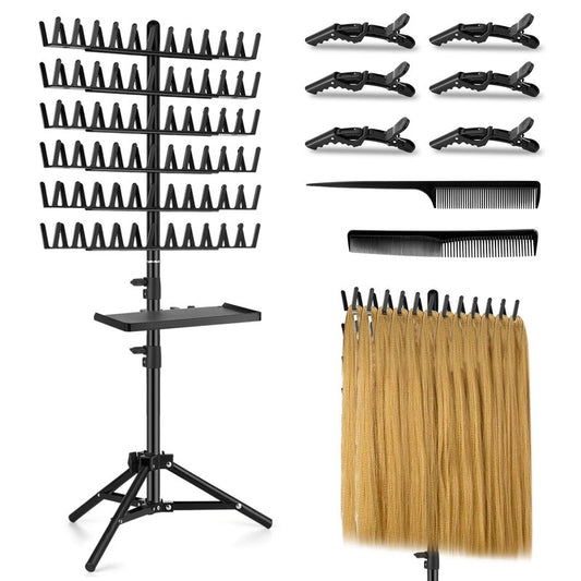 OLMRJKD Braiding Rack with Tray, 144 Pegs Height Adjustable, 2-side Hair Extension Holder, Hair Stand with Stylist Tools for Salon/Home/Travel (Black)